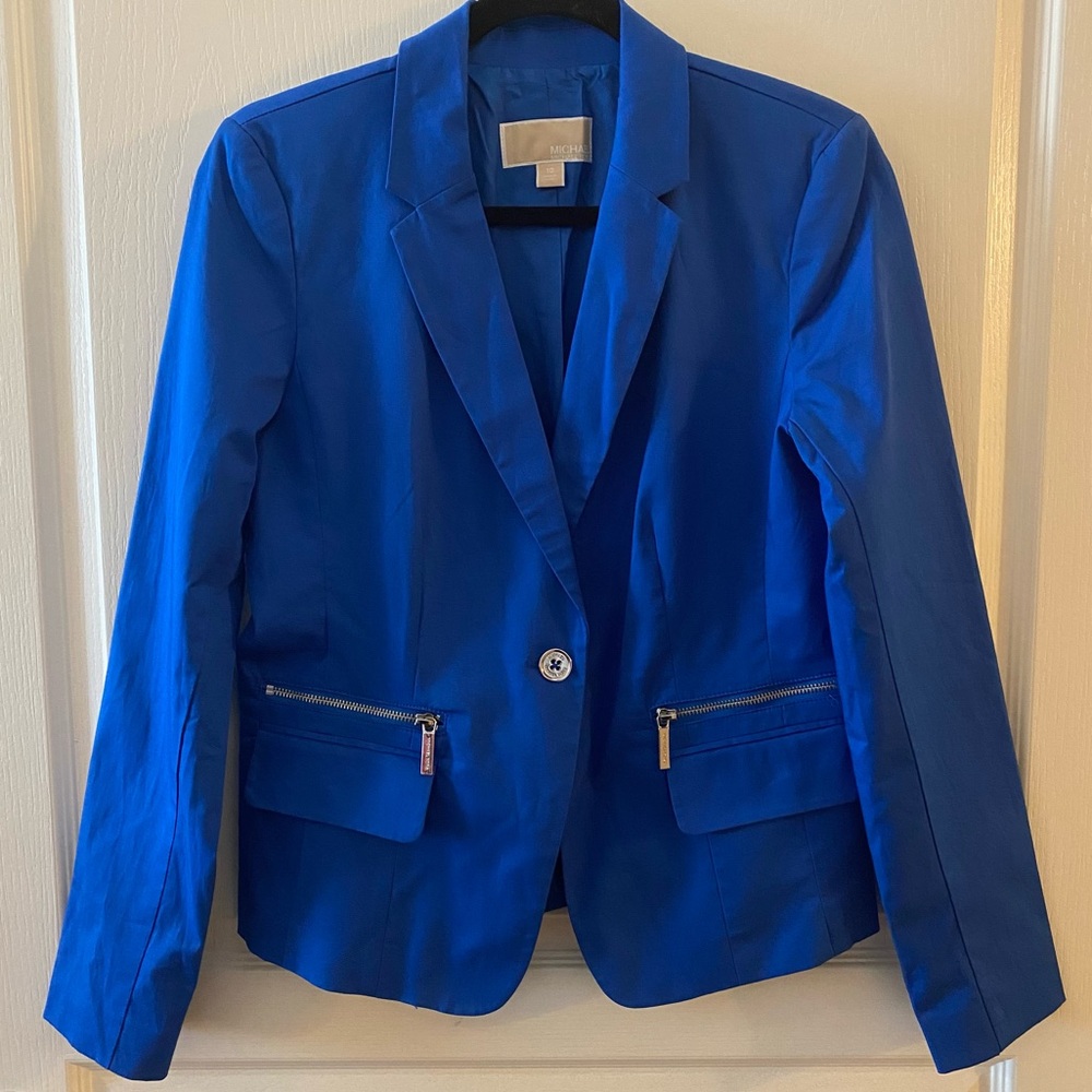 MICHAEL MK Cotton-Blend 1-Button Blazer in Blue - 10